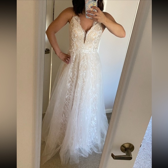 Embroidered Tulle Wedding Dress - Picture 4 of 9